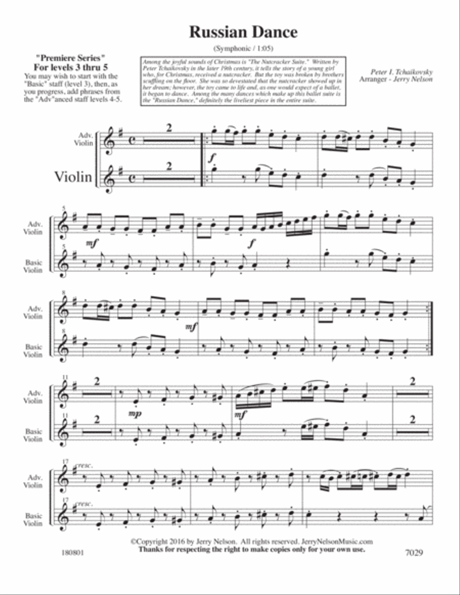 Russian Dance-Tchaikovsky (Arrangements Level 1-6 for VIOLIN + Written Acc) Violin Solo scores gallery preview page 2
