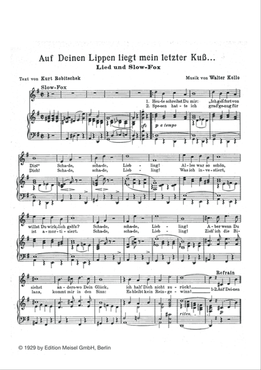 Auf Deinen Lippen liegt mein letzter Kuss Piano, Vocal scores gallery preview page 2