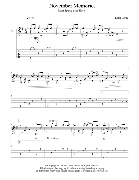 "November Memories" for solo classical fingerstyle guitar (+TAB) image number null