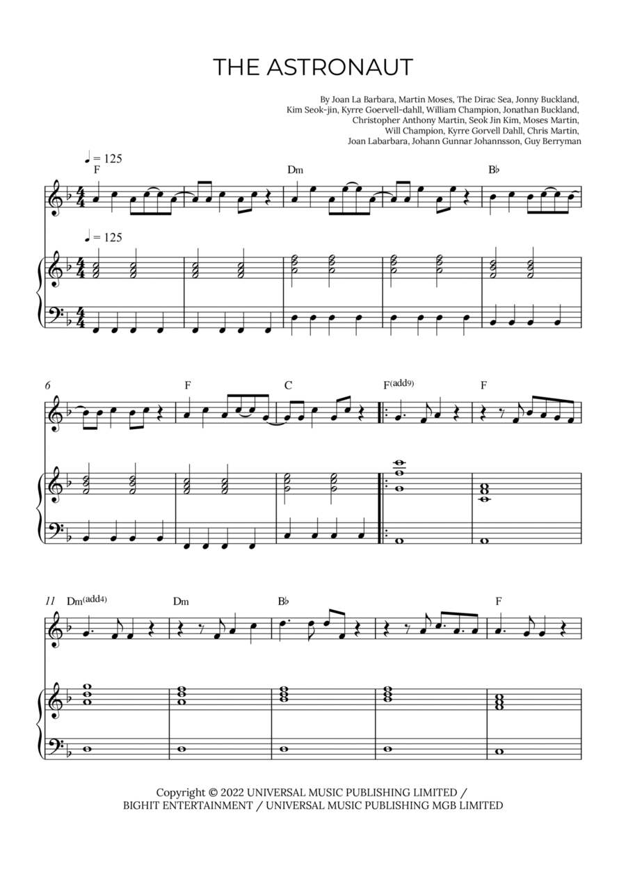 The Astronaut Easy Piano scores gallery preview page 1