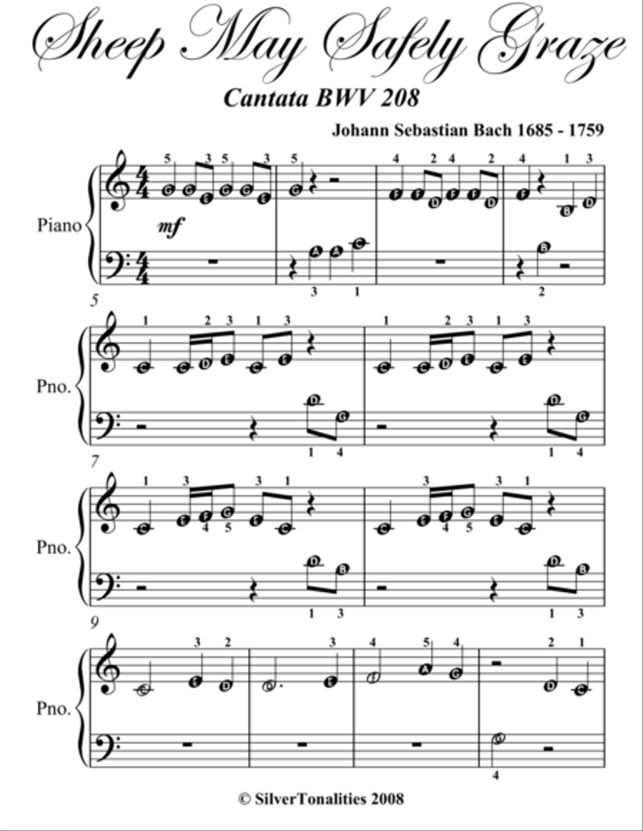 Sheep May Safely Graze Beginner Piano Sheet Music Easy Piano scores gallery preview page 2