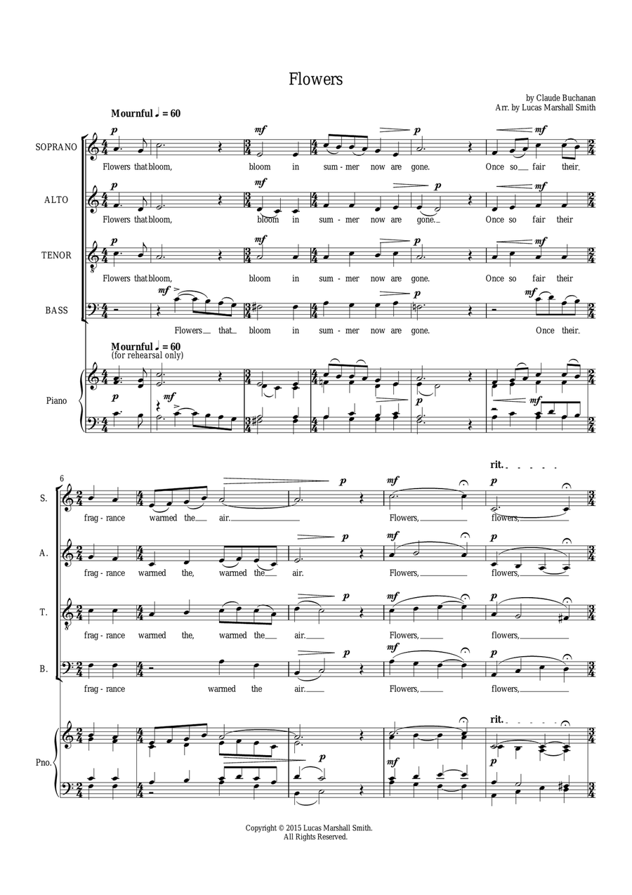 Flowers for SATB Choir Flowers for SATB Choir 4-Part scores gallery preview page 1
