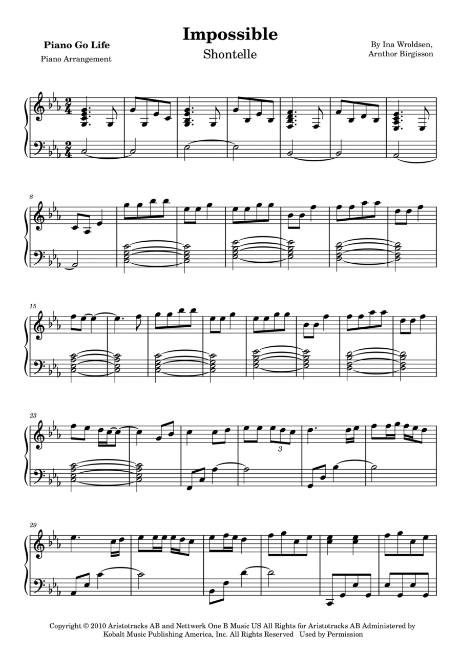 Impossible Piano Solo scores gallery preview page 1