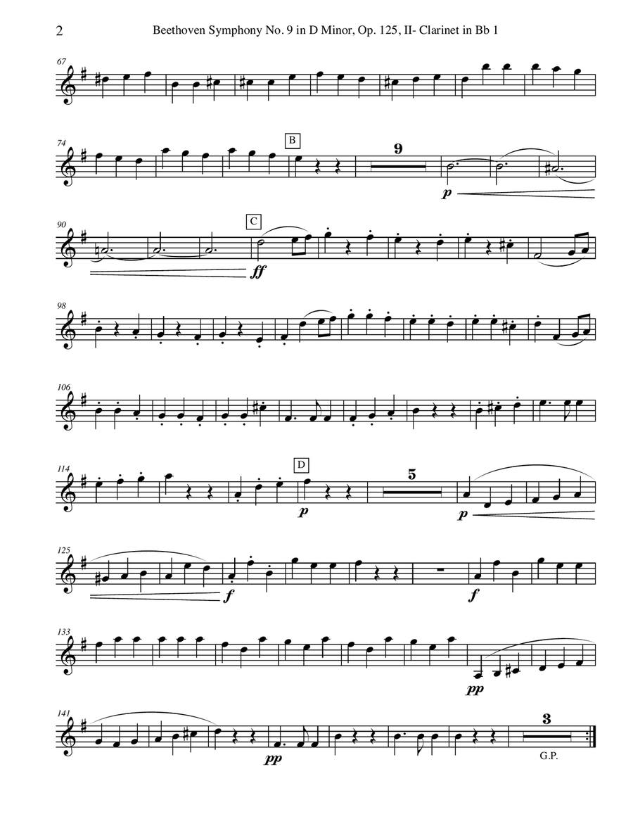Beethoven Symphony No. 9, Movement II - Clarinet in Bb 1 (Transposed Part), Op. 125 B-Flat Clarinet scores gallery preview page 2