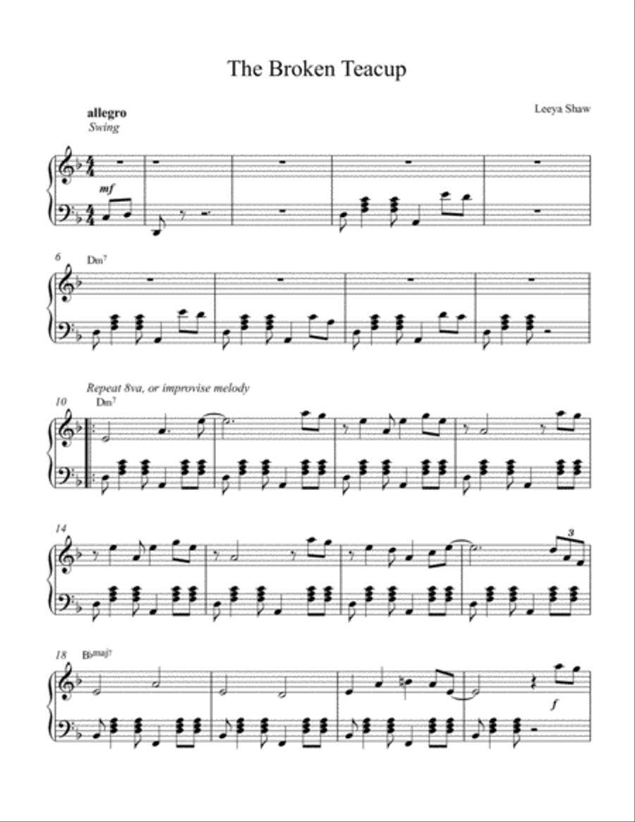 The Broken Teacup Piano Solo scores gallery preview page 1