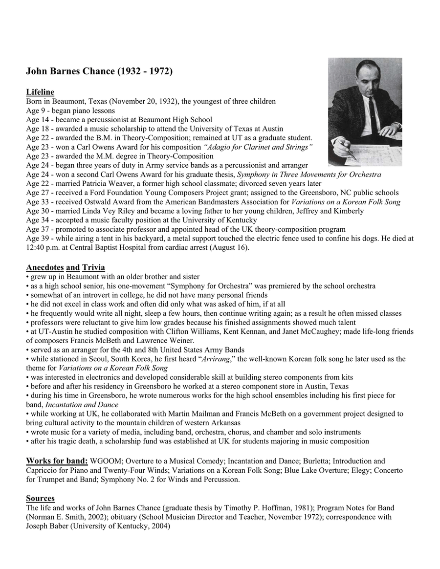 COMPOSERS OF GREAT WORKS FOR BAND - booklet with life timelines, anecdotes, & trivia Concert Band scores gallery preview page 5