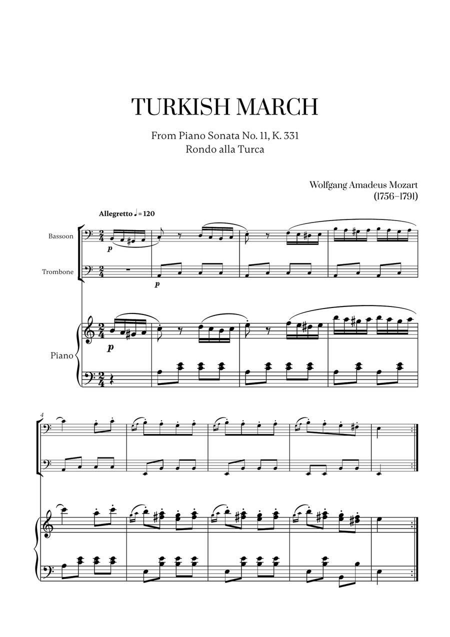 W. A. Mozart - Turkish March (Alla Turca) (for Bassoon and Trombone)