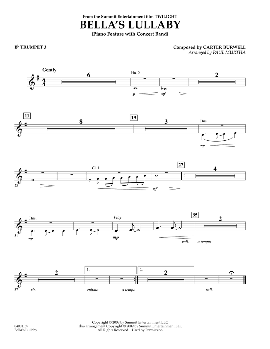 Bella's Lullaby (from Twilight) - Bb Trumpet 3