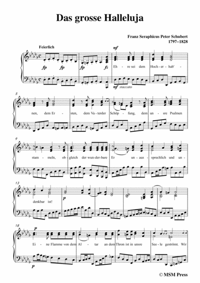 Schubert-Das Grosse Halleluja,in D flat Major,for Voice and Piano image number null