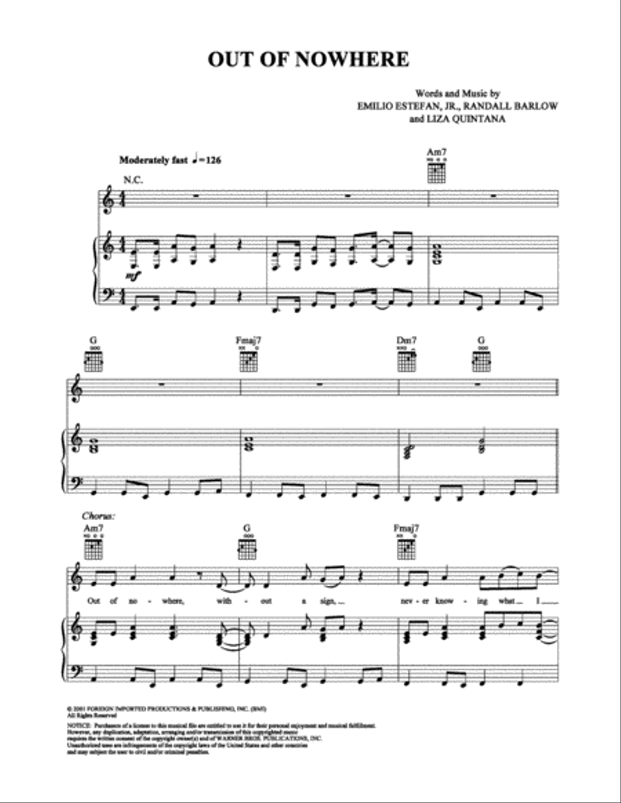 Out of Nowhere Piano, Vocal, Guitar scores gallery preview page 1