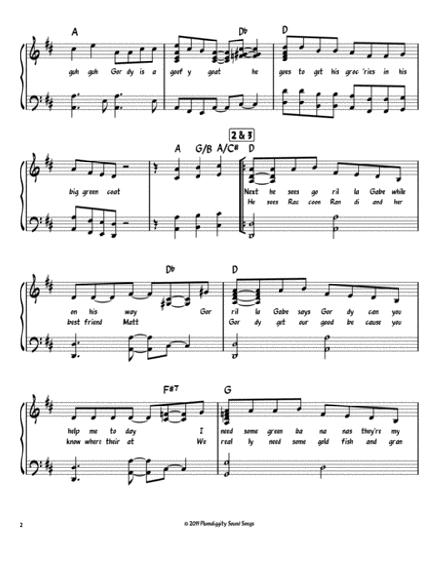 Gordy The Goat - Piano/Vocal/Guitar Piano, Vocal, Guitar scores gallery preview page 2