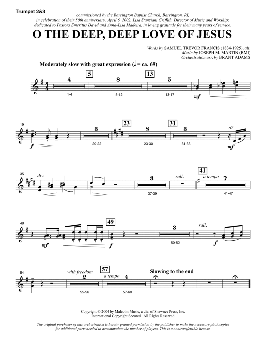 O The Deep, Deep Love Of Jesus (from Harvest Of Sorrows) - Bb Trumpet 2,3 Choir scores gallery preview page 1