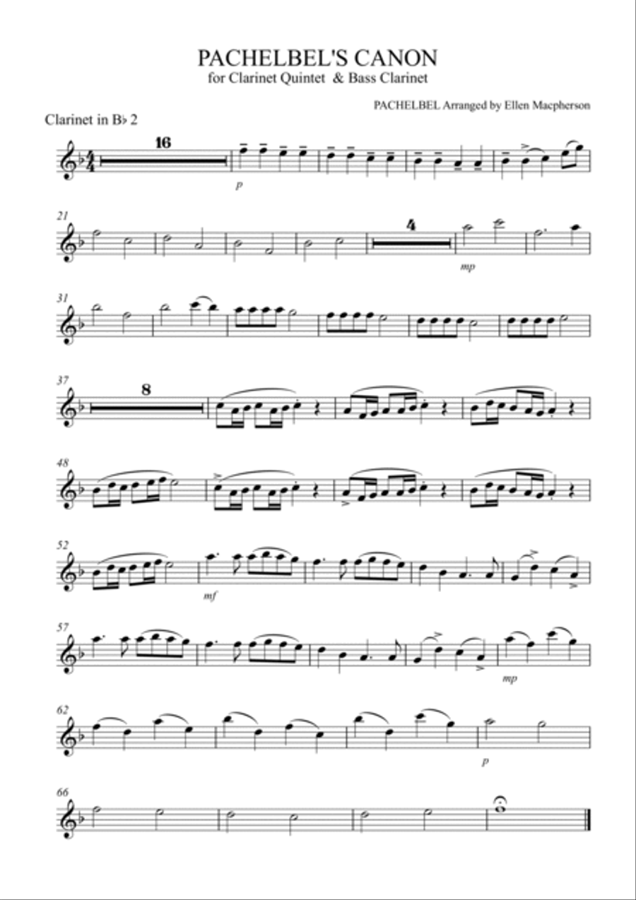 Pachelbel's Cannon - for Clarinet Quintet & Bass Clarinet Clarinet Quintet scores gallery preview page 3