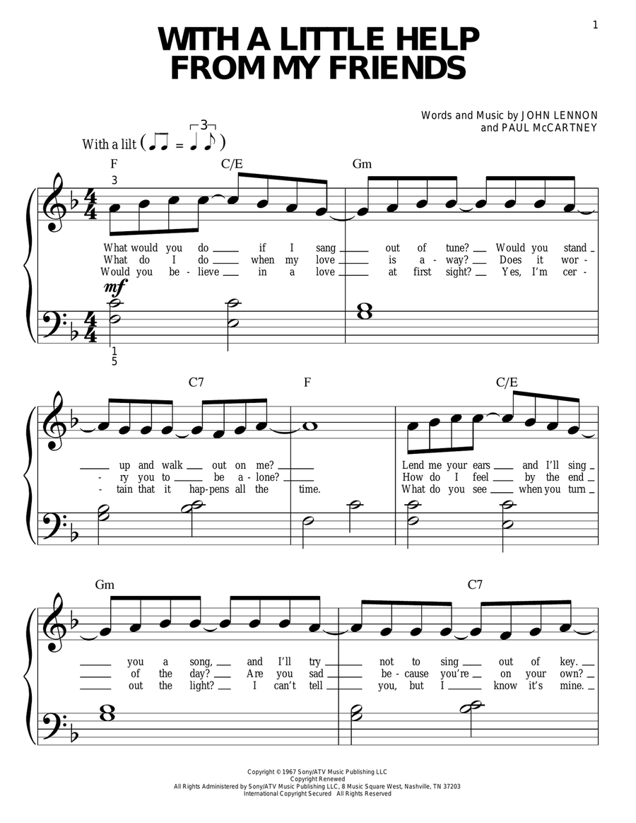 With A Little Help From My Friends by The Beatles Easy Piano