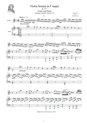 Mozart - Violin Sonata No.25 in F major K 377 for Violin and Piano - Score and Part