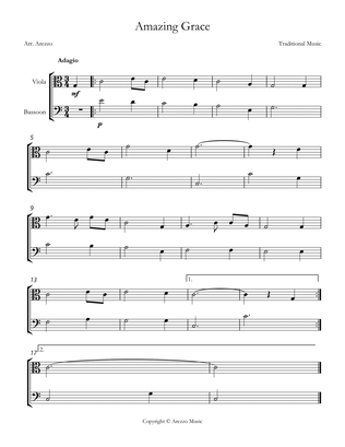 Jonh Newton Amazing Grace Easy Viola and Bassoon Sheet Music C major
