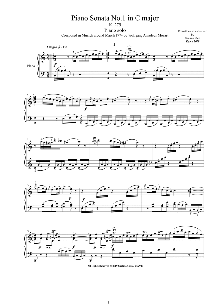 Mozart - Piano Sonata No.1 in C major K 279 - Complete score Piano Solo scores gallery preview page 1