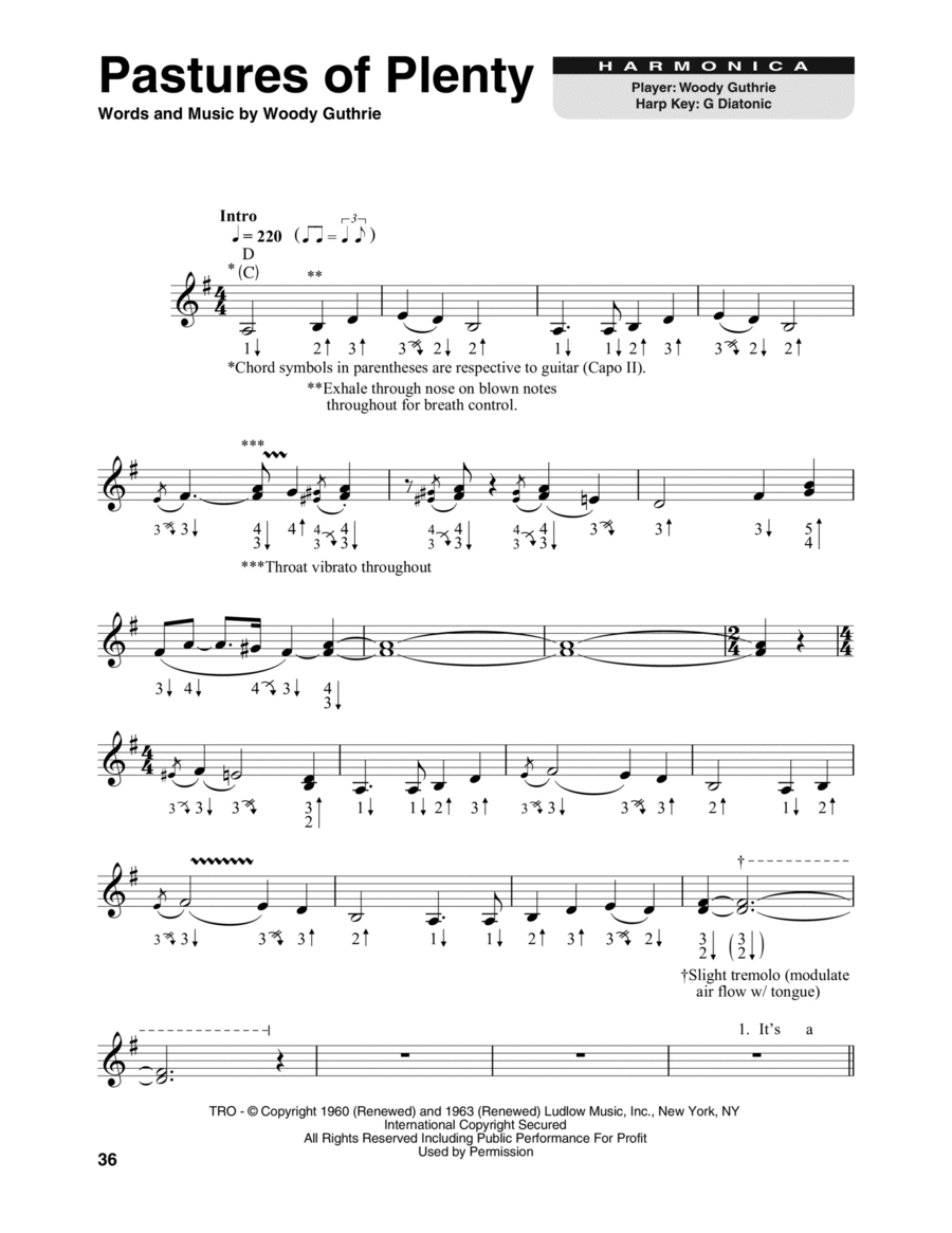 Pastures Of Plenty Harmonica scores gallery preview page 1