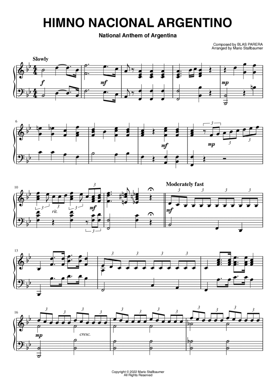Himno Nacional Argentino (National Anthem of Argentina) Piano Solo scores gallery preview page 1