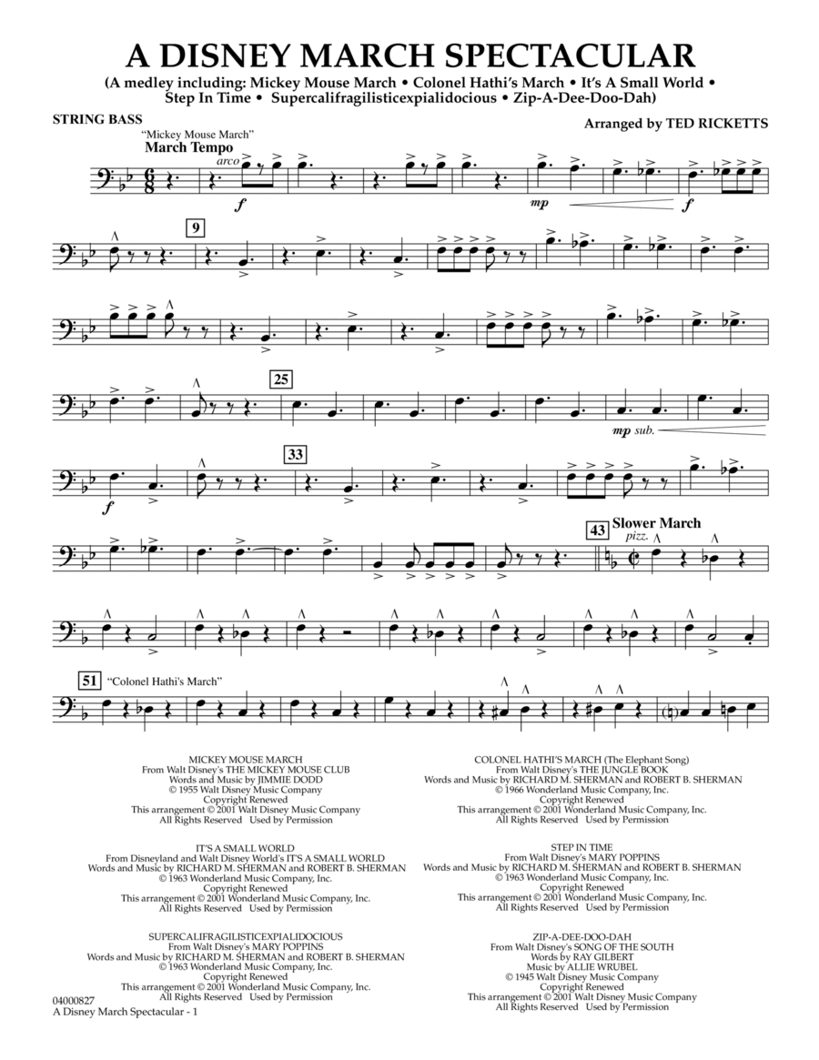 A Disney March Spectacular - String Bass Double Bass scores gallery preview page 1