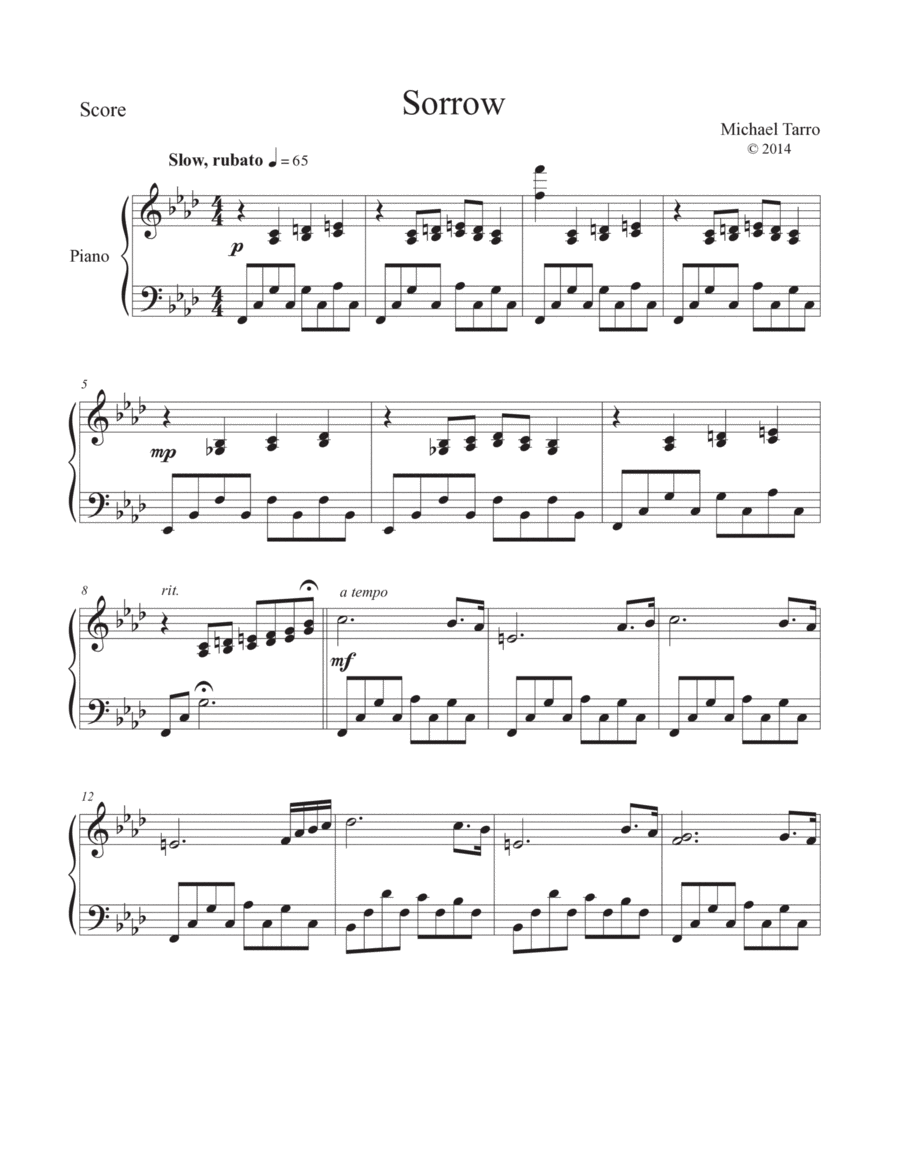SORROW Piano Solo scores gallery preview page 1