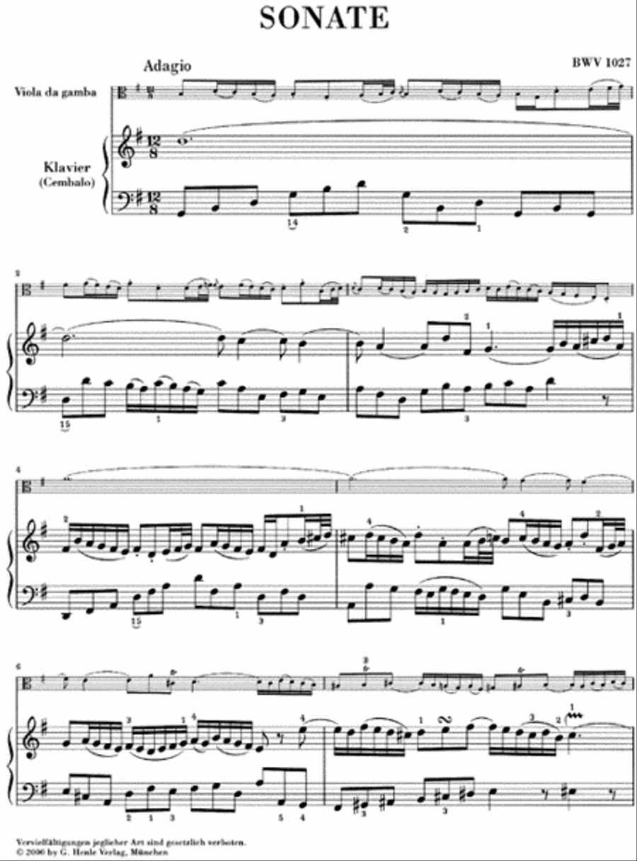 Sonatas for Viola da Gamba and Harpsichord BWV 1027-1029 Viola da Gamba scores gallery preview page 2