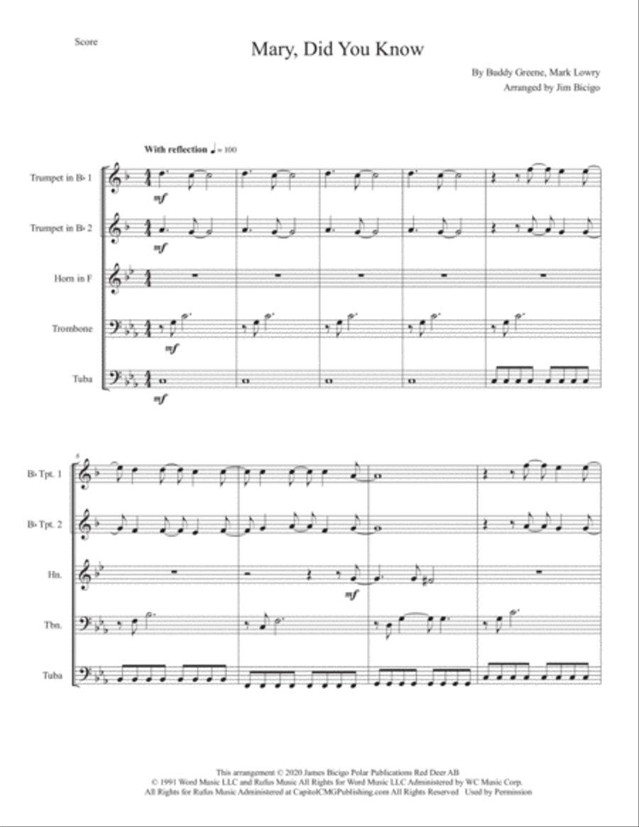 Mary, Did You Know? Mary, Did You Know? Horn scores gallery preview page 1