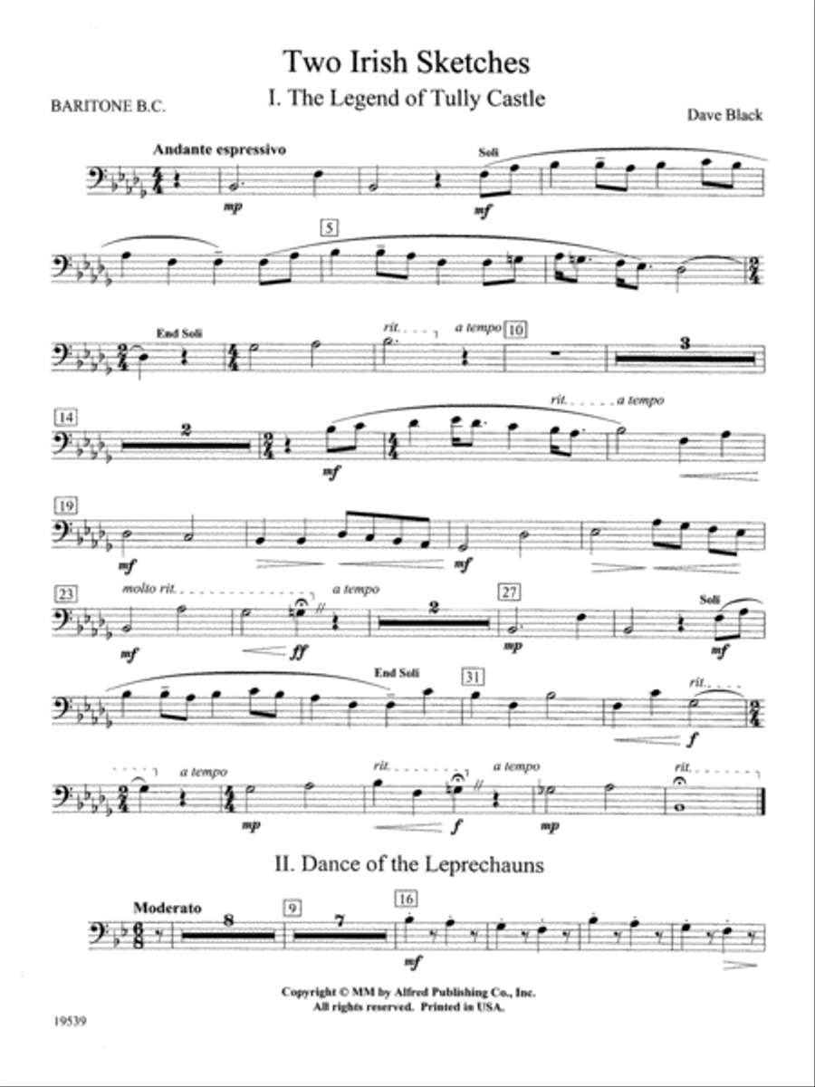 Two Irish Sketches: Baritone B.C. Concert Band scores gallery preview page 1