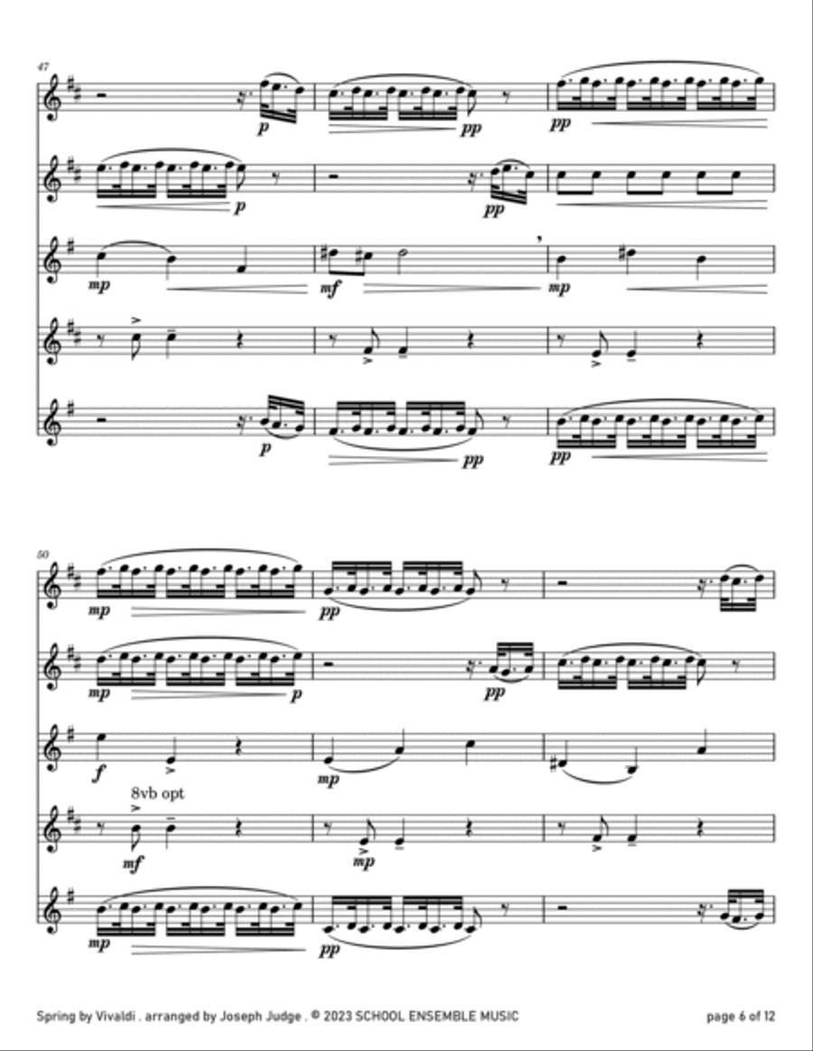 Spring by Vivaldi for Saxophone Quartet in Schools Saxophone Quartet scores gallery preview page 6