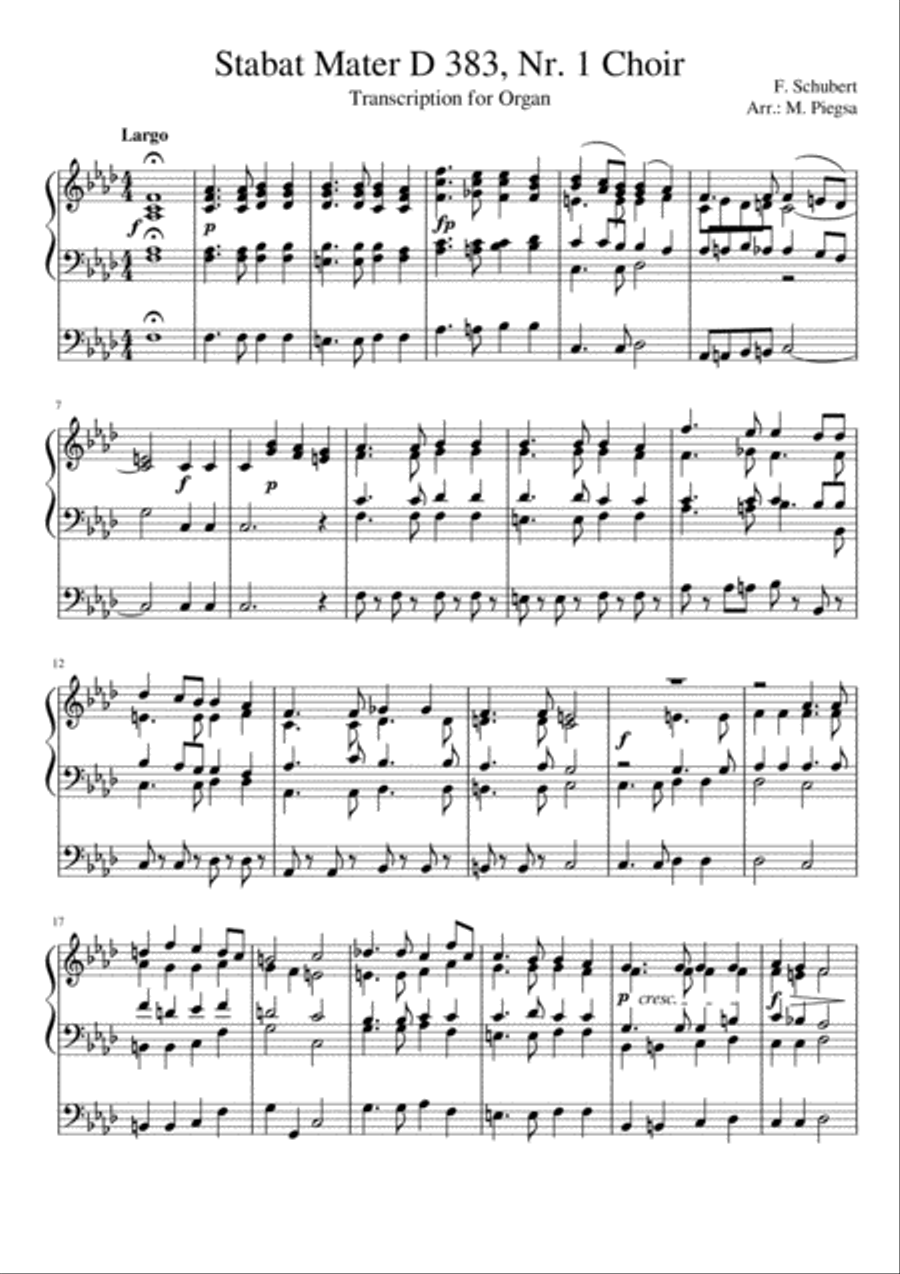 F. Schubert - Stabat Mater (D383) Nr. 1, Organ (two transcriptions) Organ Solo scores gallery preview page 1
