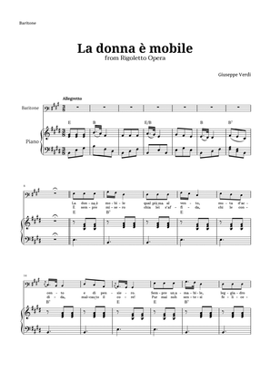 Book cover for La donna è mobile in E major for Baritone and Piano