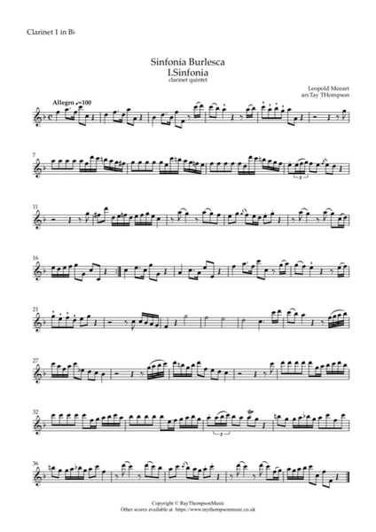 Leopold Mozart : Sinfonia Burlesca Mvt.1 Allegro - clarinet quintet image number null