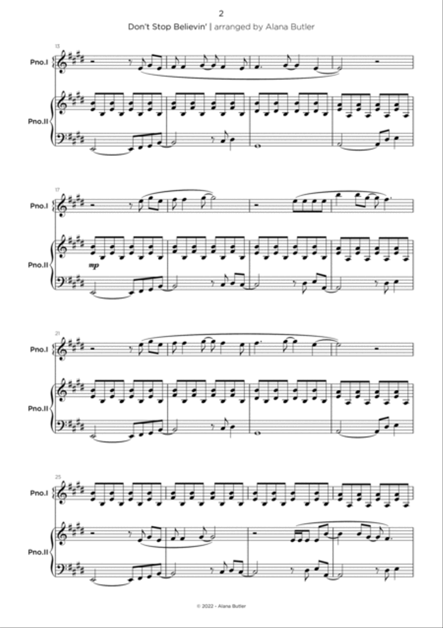 Don't Stop Believin' 2 Pianos, 4-Hands scores gallery preview page 2