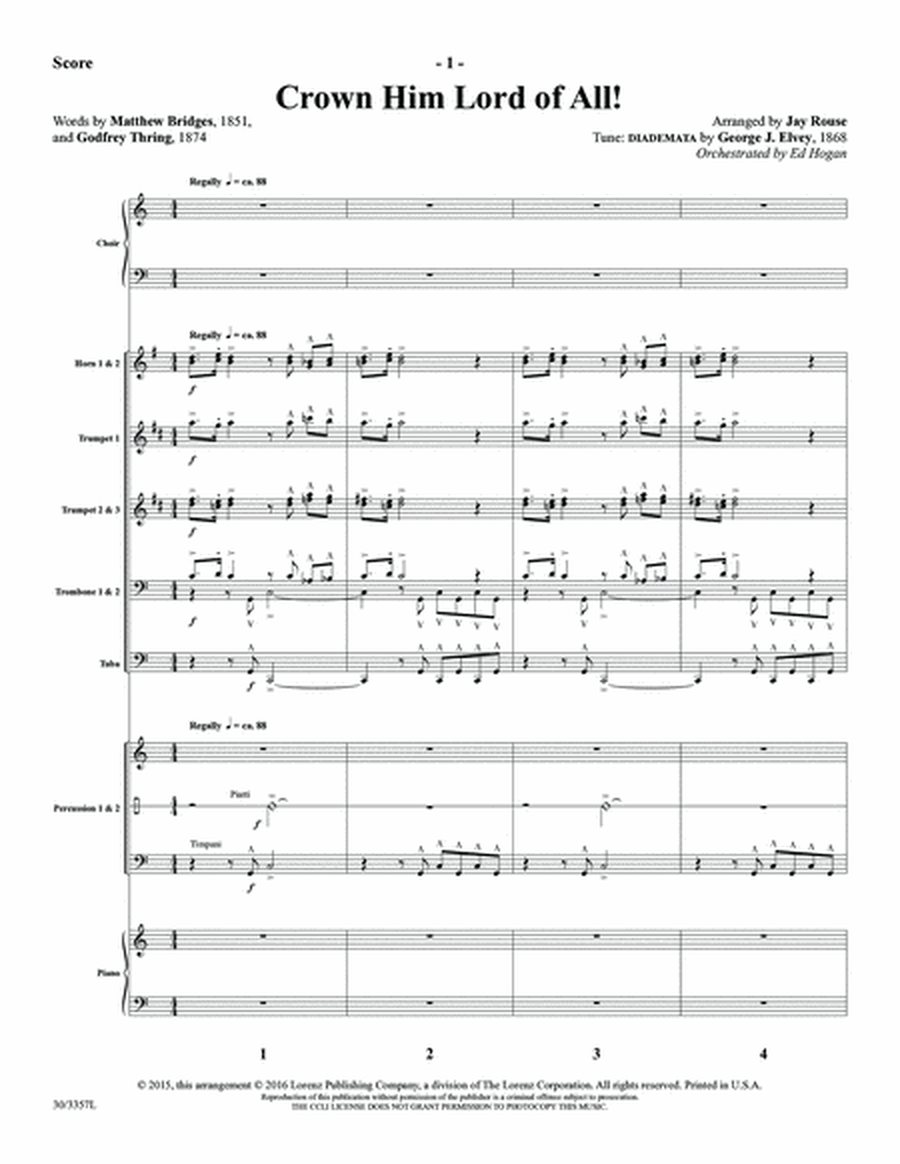 Crown Him Lord of All! - Brass and Percussion Score and Parts