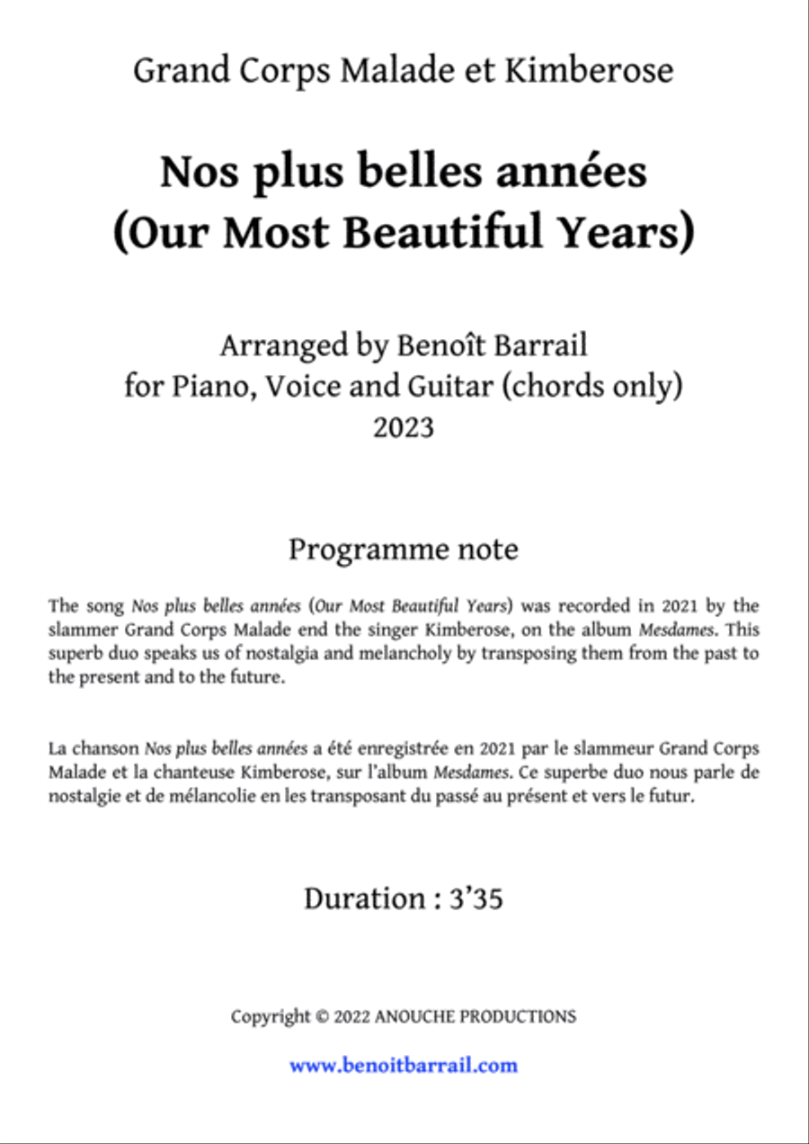 Nos Plus Belles Annees Piano, Vocal, Guitar scores gallery preview page 3