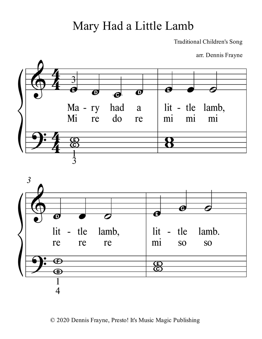 Mary Had a Little Lamb (big alpha note notation) Piano, Vocal scores gallery preview page 1
