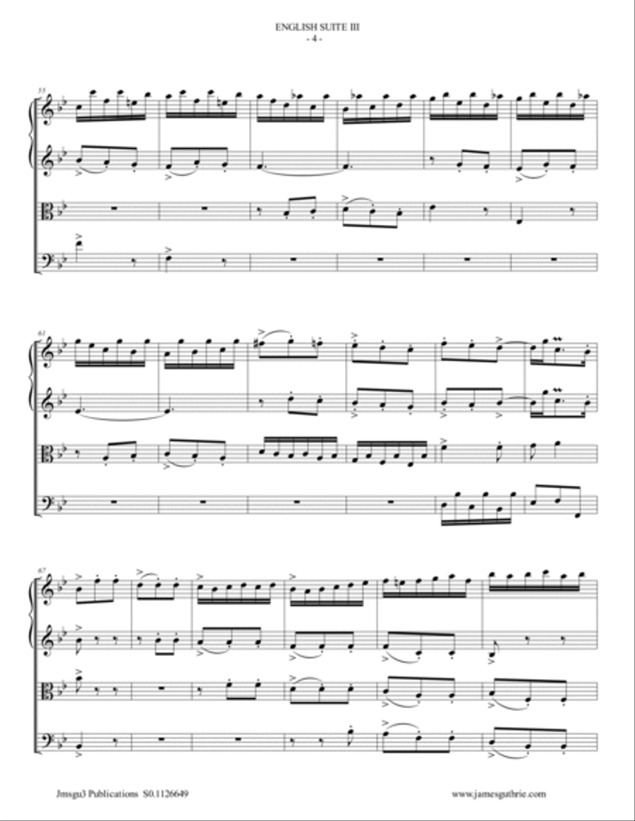 BACH: English Suite No. 3 BWV 808 for String Quartet String Quartet scores gallery preview page 4