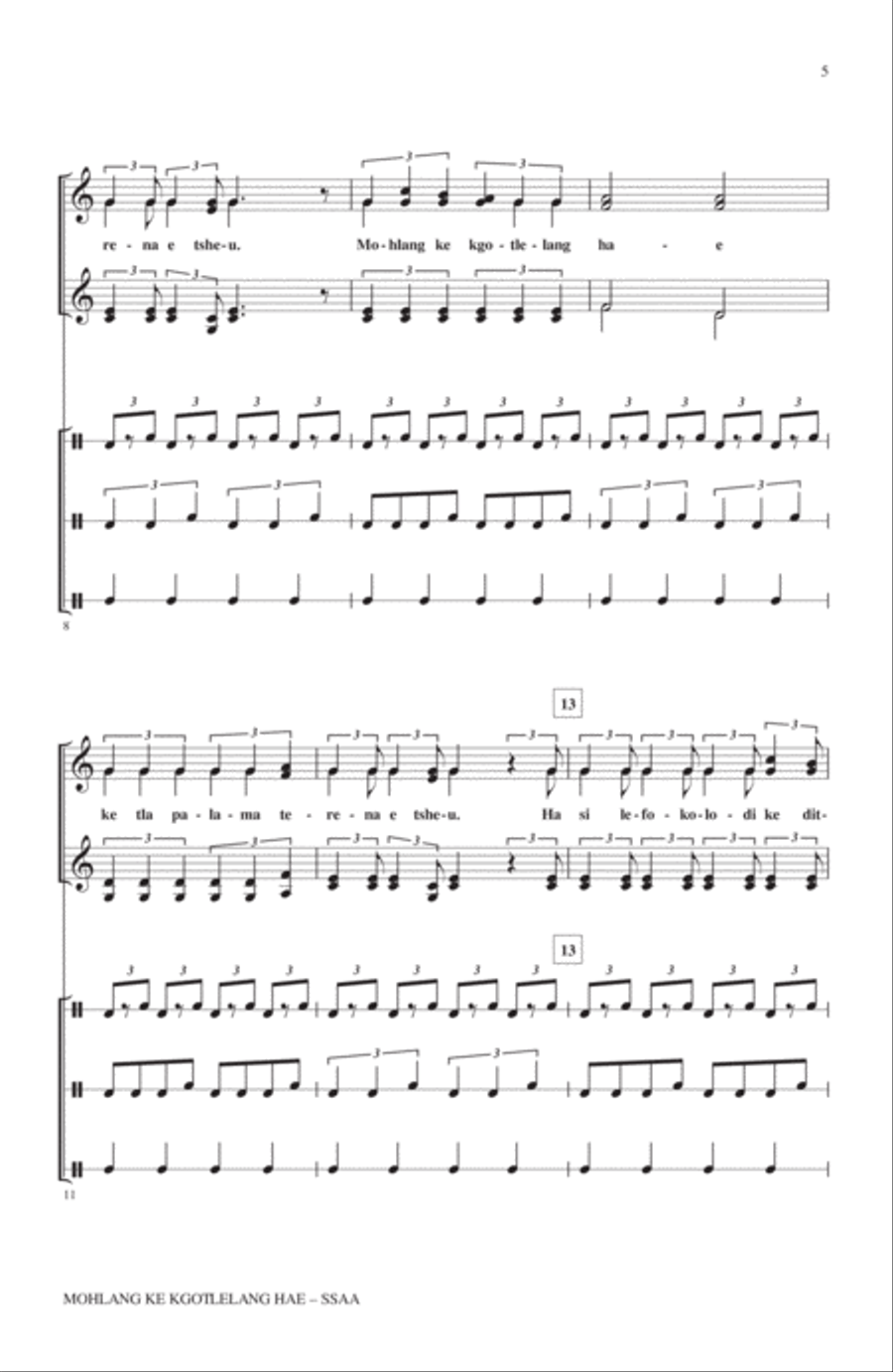 Mohlang Ke Kgotlelang Hae (When I Return Home) SSA scores gallery preview page 2