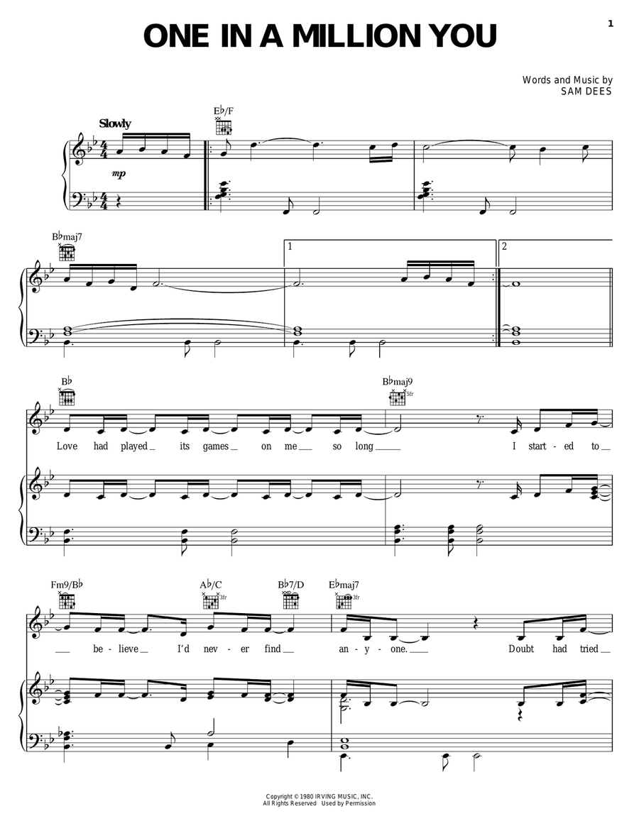 One In A Million You Piano, Vocal, Guitar scores gallery preview page 1