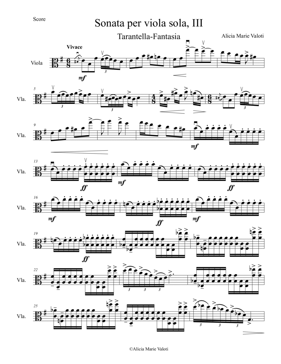 Sonata per viola sola, III: Tarantella-Fantasia Viola Solo scores gallery preview page 1