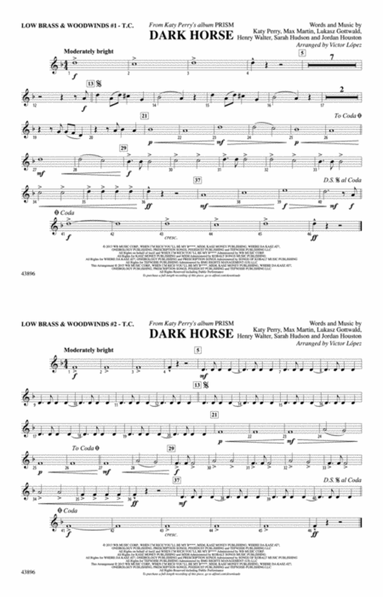 Dark Horse: Low Brass & Woodwinds #1 - Treble Clef