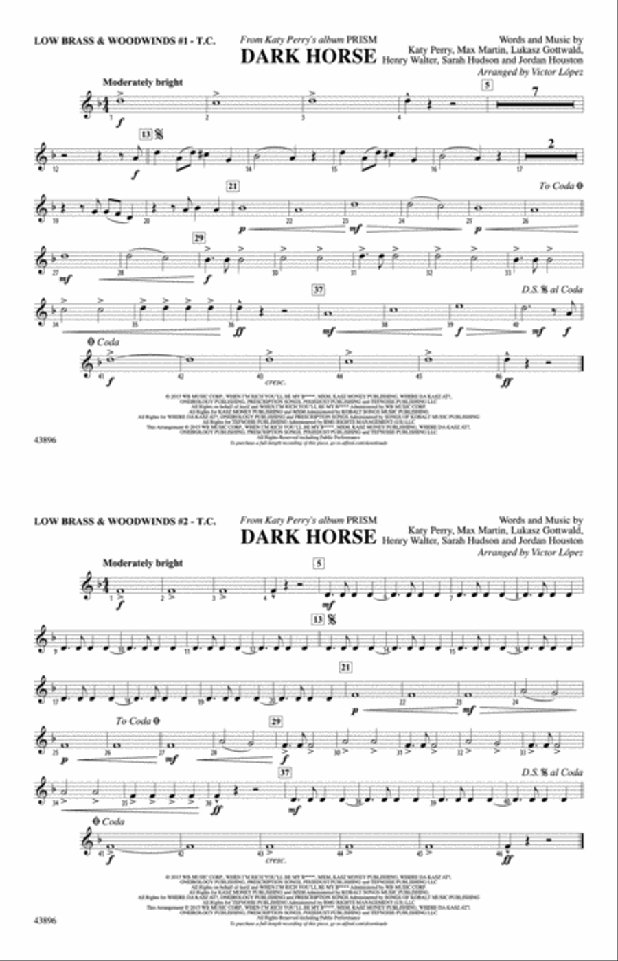 Dark Horse: Low Brass & Woodwinds #1 - Treble Clef Marching Band scores gallery preview page 1