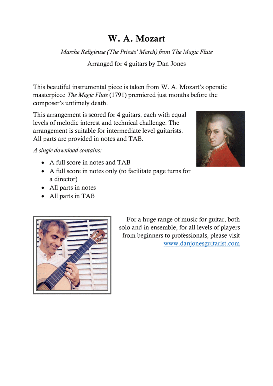 W A Mozart The Priests' March (Marche Religieuse) from The Magic Flute Acoustic Guitar scores gallery preview page 1