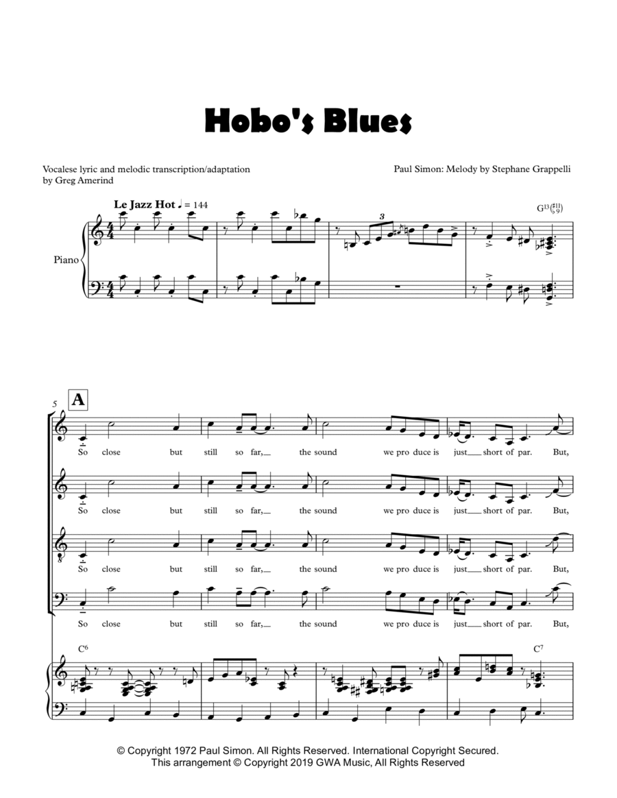 Hobo's Blues by Paul Simon 4-Part - Digital Sheet Music