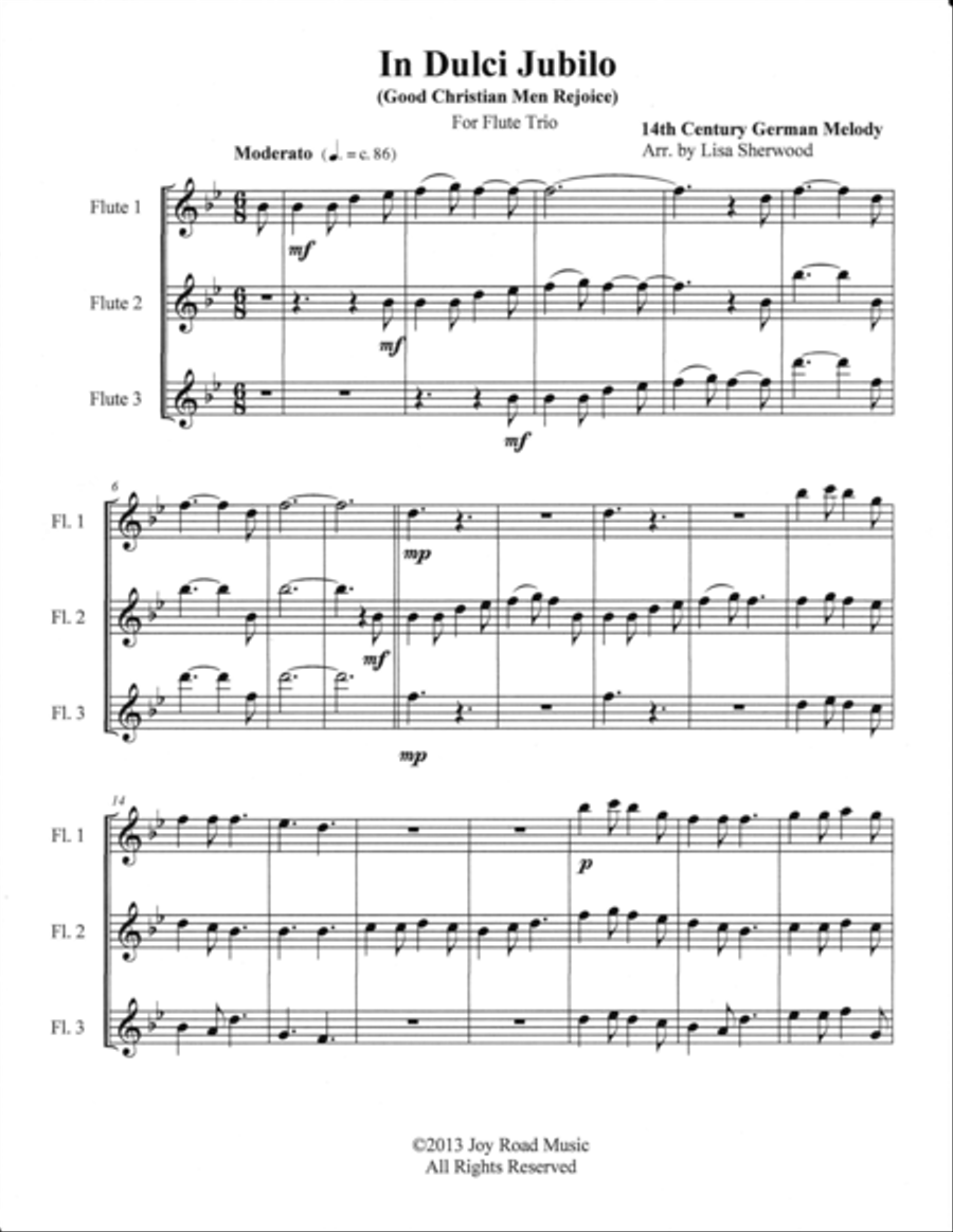 Good Christian Men Rejoice (In Dulci Jubilo) Flute Trio Flute Solo scores gallery preview page 1