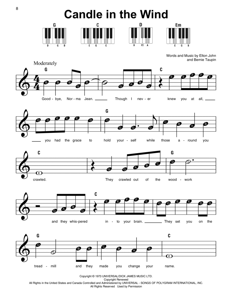 Candle In The Wind Easy Piano scores gallery preview page 1