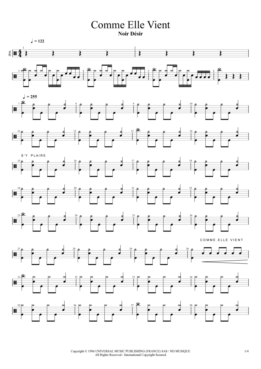 Comme Elle Vient Drum Set scores gallery preview page 1