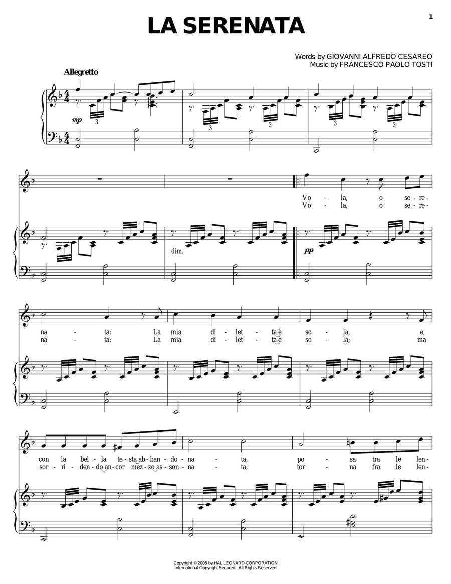 La Serenata La Serenata Piano, Vocal, Guitar scores gallery preview page 1