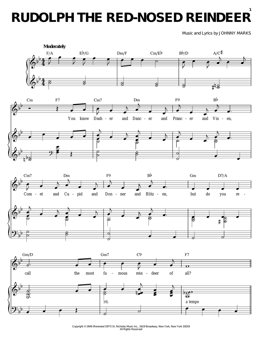Rudolph The Red-Nosed Reindeer Piano, Vocal scores gallery preview page 1