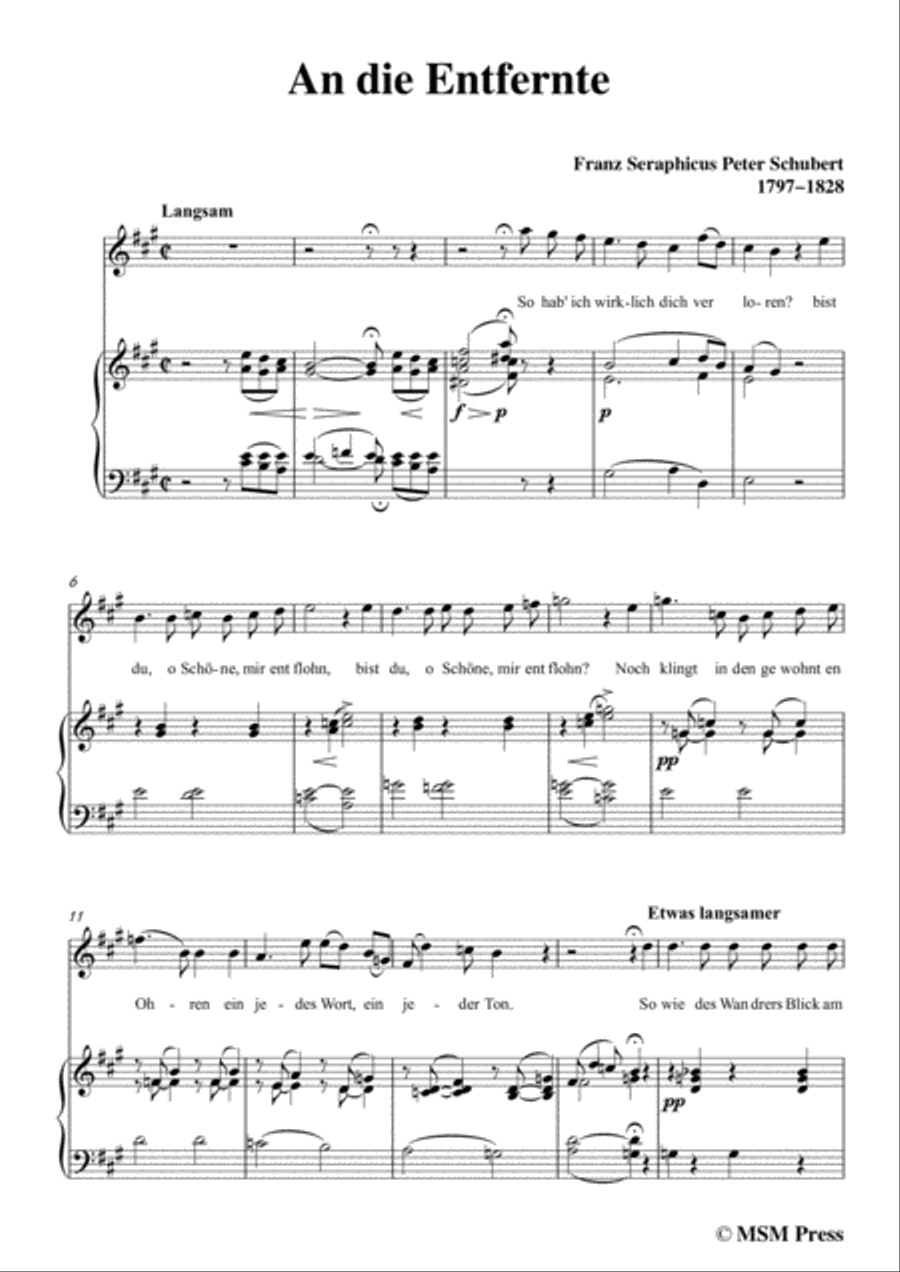 Schubert-An die Entfernte,in A Major,for Voice&Piano Voice scores gallery preview page 3